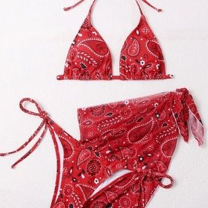 3 Piece Paisley Print Halter Bikini